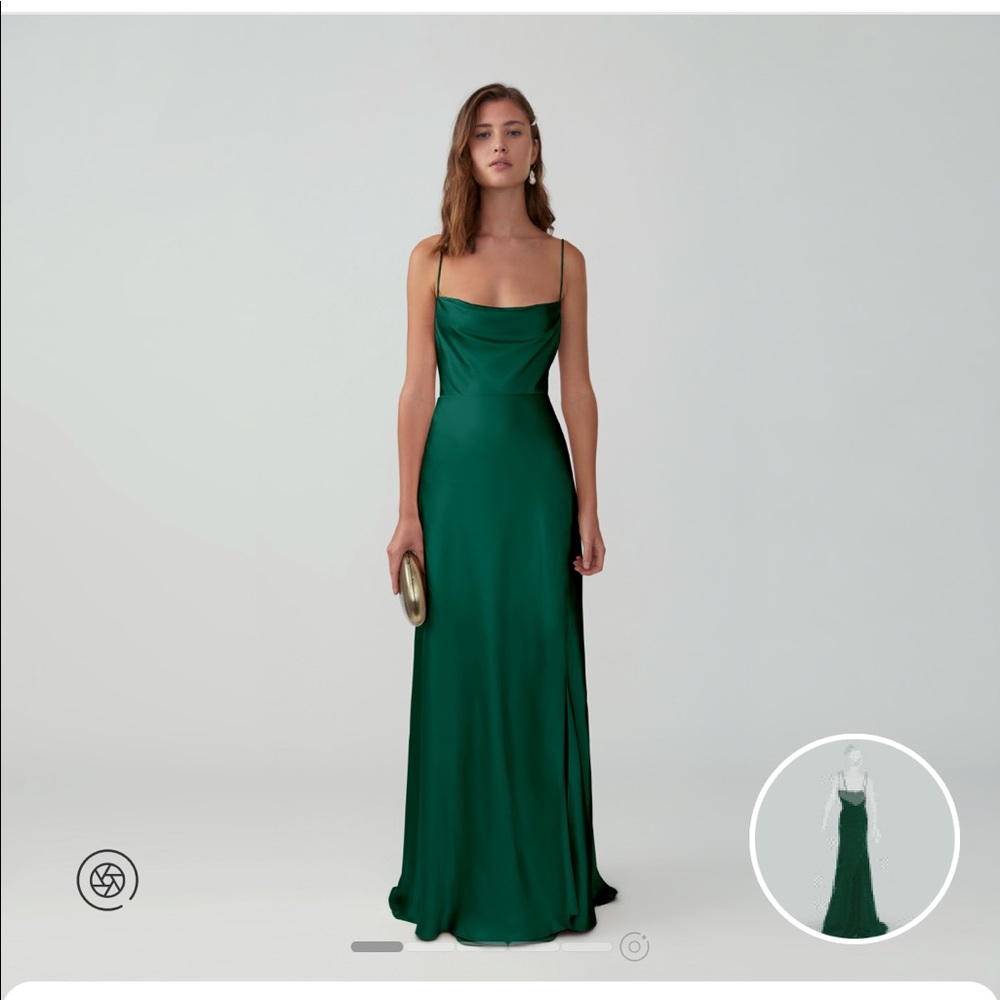 Fame and Partners Strappy Draped Gown in Dark Forest Matte Satin